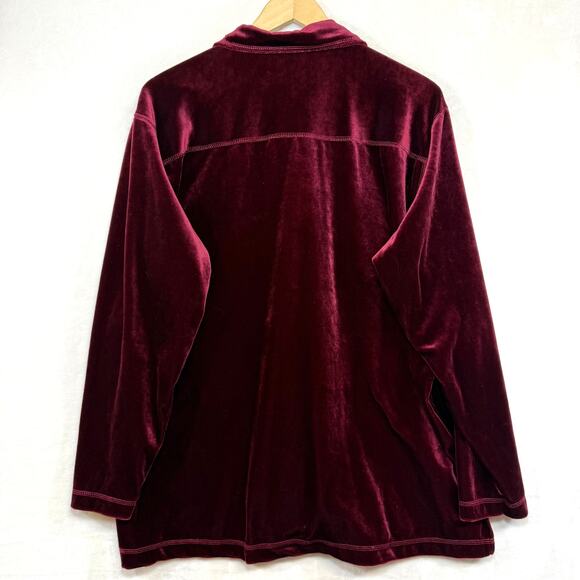 Vintage Honors L Burgundy Velvet‎ Button Down Shirt Y2K Soft Vamp Retro Lounge - Picture 4 of 8